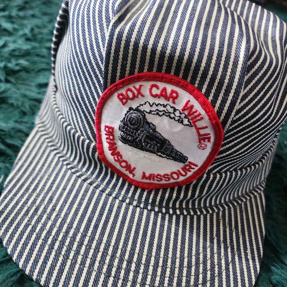 Vintage Box Car Willie Branson MO Railroad Engineer Hickory Stripe Hat USA